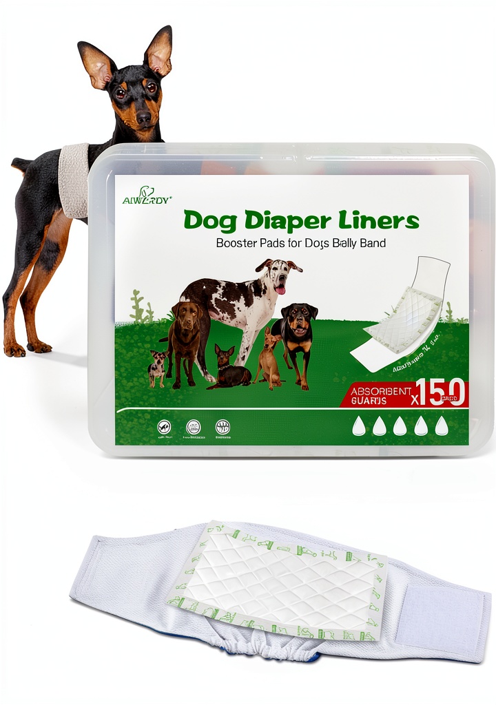 ALWZ-RDY dog diaper liners showing absorption layers and adhesive design