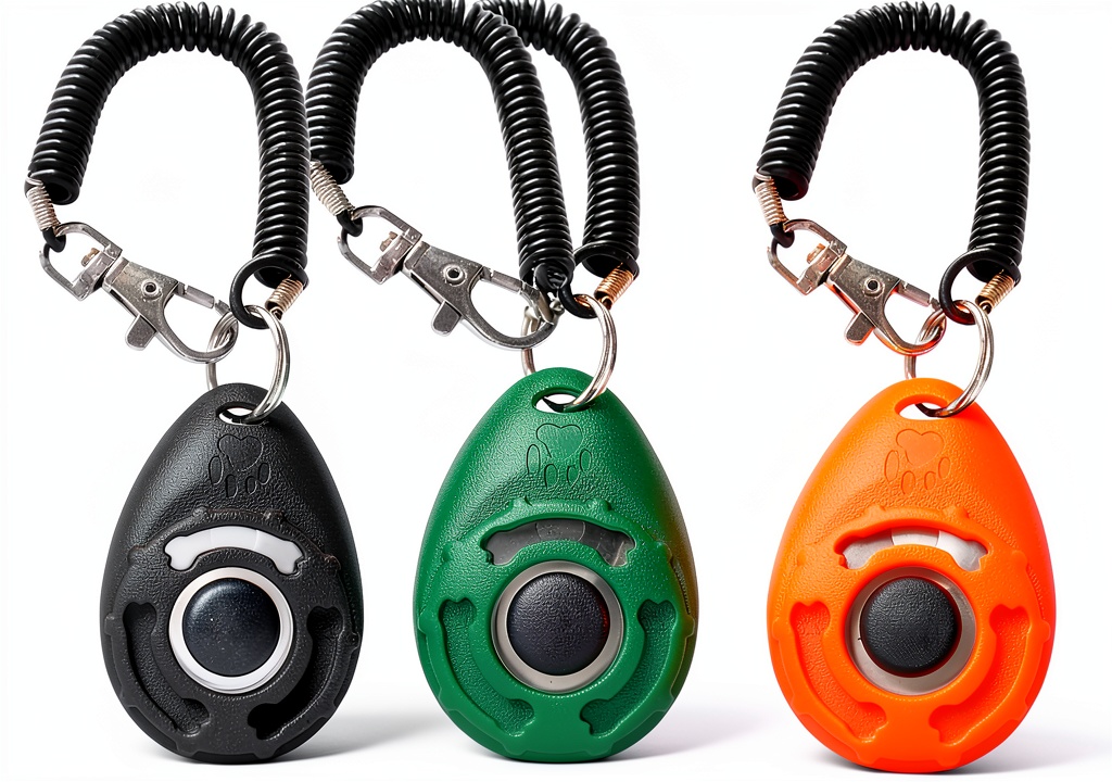 HoAoOo Dog Training Clicker set displayed with wrist straps in multiple colors