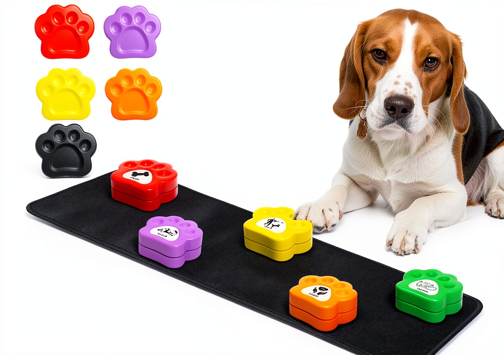 JOY-U Dog Training Buttons setup with color-coded buttons and anti-slip mat