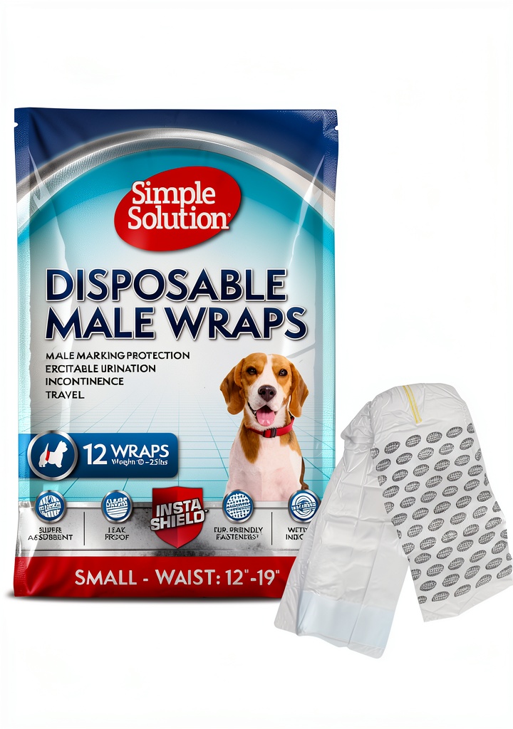 'Simple Solution Male Dog Wrap on a small dog showing adjustable fit'